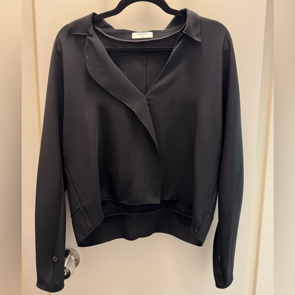 Aritzia Babaton Black Long Sleeve V neck Surplice style blouse, cropped